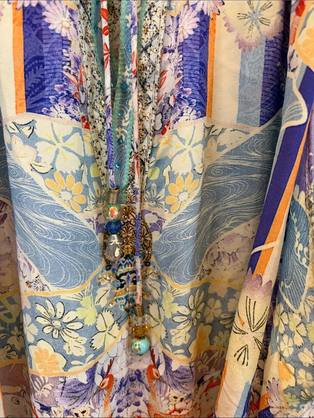 Camilla Multicolor Embellished V-Neck Tunic — Blue, Purple, Mint, Cream - Picture 4 of 5